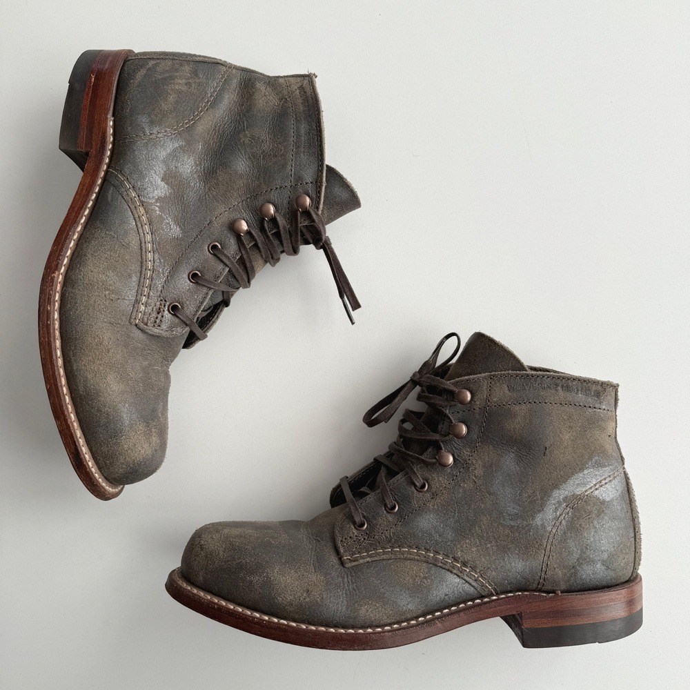 Wolverine 1000 Mile Distressed Gray Metallic USA Made Lace Up‎ Round Toe Boots 7